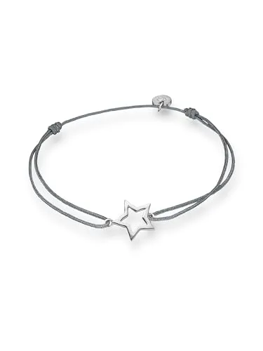 Glanzstücke München Damen-Textilarmband mit Stern aus Sterling Silber - Elegantes Damenarmband aus Textil mit filigranem Sternanhänger aus anlaufgeschütztem Sterlingsilber, flexibel einstellbar von 15 bis 22 cm – ideal als Geschenk in schöner Schmuckbox.