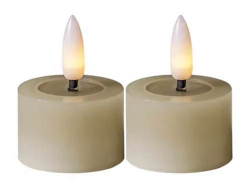 STAR TRADING LED-Kerze Flamme Flow (Set, 2-tlg), beige 3D Flamme 6/18h Timer 4x5cm Wachsspiegel