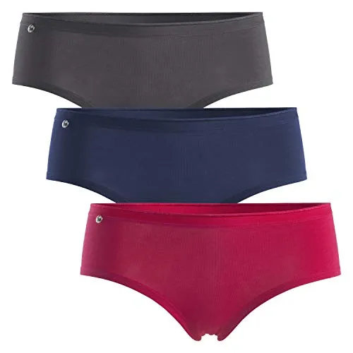 Celodoro Damen Basic Panty (3er Pack) Hipster Slip mit Zier-Logo - Dark Mix XL