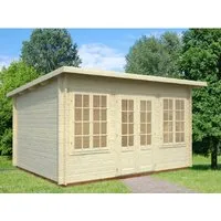 Gartenhaus Palmako Lisa 11,5 m² - Gartenhaus mit Pultdach, inklusive Fußboden, ideal für Gartenutensilien oder als Rückzugsort, in stilvollem hellgrau-weiß.