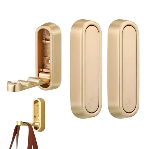 YipuVR 2pcs faltbare Wandhaken zum Aufhängen, faltbare Haken Wandhalterung aus Zinklegierung, Heavy Duty Golds Wandhaken für Bad Küche, Flip-Down-Haken für Wand hängenden Mantel (Gold+Gold)