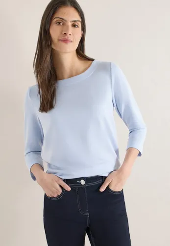 Damen Gestreiftes Shirt mit U-Boot-Ausschnitt - Stylisches Damenshirt mit feinem Streifenmuster und elastischem Saum. Ideal für entspannte Tage und vielseitig kombinierbar.