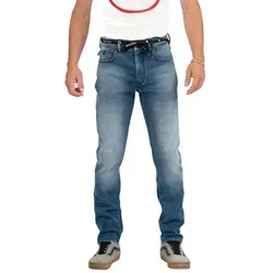Riding Culture Tapered Slim Light Blue Motorrad Jeans - Herren-Stoffhosen mit Schutzklasse AAA, herausnehmbaren ImpacTec Protektoren und höhenverstellbaren Knieprotektoren für optimalen Schutz und Komfort beim Fahren.