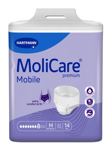MoliCare Premium Mobile 8 Tropfen M, 42 Stück - Inkontinenzhilfen für mittlere bis schwere Inkontinenz, atmungsaktive und diskrete Einweghosen mit hoher Saugkraft und geruchsbindendem Saugkern für langanhaltenden Schutz und Komfort.