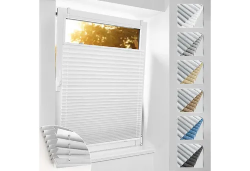 LuxusKollektion Plissee Plissee Verdunkelung Klemmfix ohne Bohren B60 x H100 cm Weiß