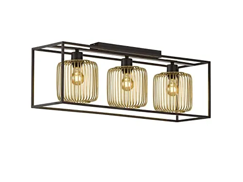 meineWunschleuchte Deckenleuchte Schwarz Gold 3flammig - dimmbar über Schalter - 83cm lang
