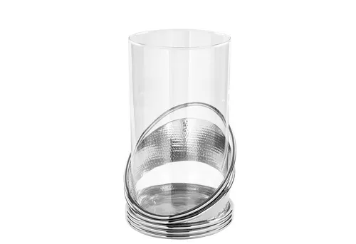 Fink Windlicht COLETTE - Eleganter Kerzenhalter in Silber - Stilvolles Windlicht aus Glas und vernickeltem Metall, ideal für eine gemütliche Atmosphäre. Mit einem Durchmesser von 25,5 cm und einer Höhe von 30 cm ist es perfekt für Innenräume geeignet.