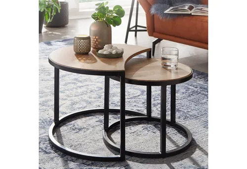 FineBuy Couchtisch 2er Set aus Mango Massivholz und Metall - Konsolentische fürs Wohnzimmer: Praktisches 2er Set mit Platzsparfunktion, ideal für jeden Raum. Der kleine Tisch verschwindet im großen und bietet so Flexibilität und Stil.