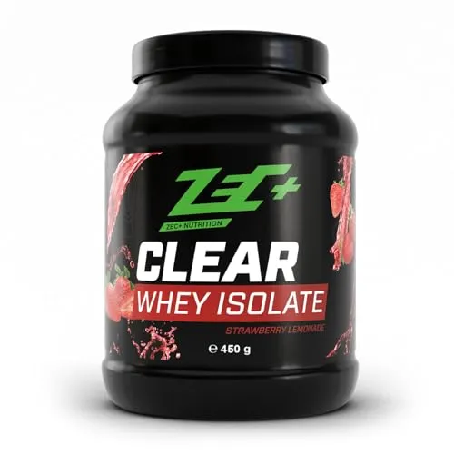 ZEC+ Clear Whey Isolate (450g, Erdbeere) - Hochwertiges Proteinpulver mit 24,4 g Protein pro Portion. Gluten- und laktosefrei, ideal für eine proteinreiche Ernährung. Einfach in Wasser mischen und genießen!
