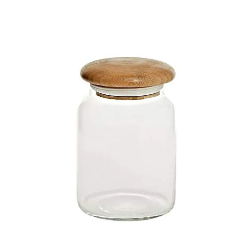 CRISTALICA Vorratsglas Vorratsdose luftdicht mit Holzdeckel 16cm
