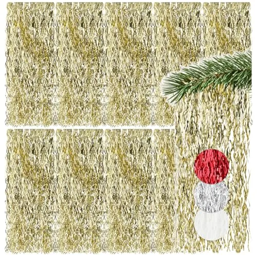 com-four® 10x Lametta - Goldfarbene Girlande für Weihnachten - Christbaumschmuck für den Tannenbaum - Metallstreifen-Vorhang mit welligen Fäden (goldfarben - 10 Stück)