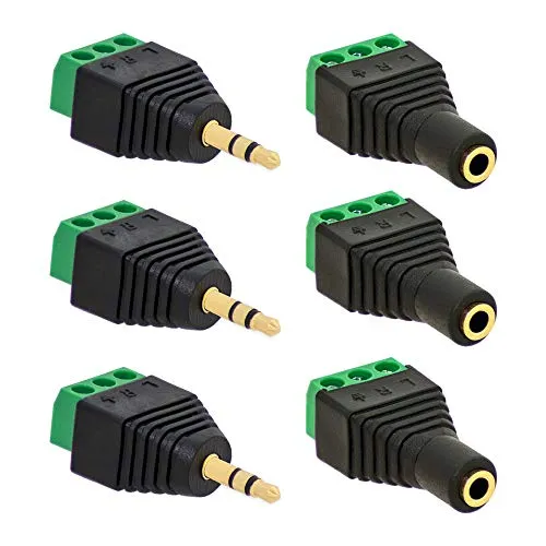 E.T 3X Klinken Stecker + 3X Buchsen 3,5mm Adapter > Terminalblock 3 Pin Schraub Klemme Set