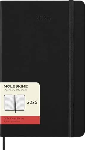 Moleskine 12 Monate Tageskalender 2026, Large/A5 in schwarz von Moleskine