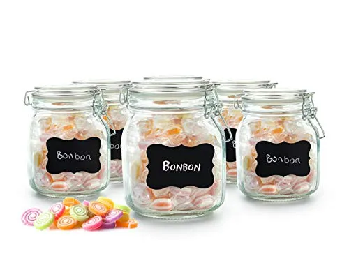 Sendez 6 Einmachgläser 750ml mit Bügelverschluss - Einmachgläser Set mit 6 hochwertigen 750ml Gläsern, inklusive 10 Etiketten und 6 Dichtungen. Praktischer Bügelverschluss für frische Aufbewahrung und stilvolle Präsentation Ihrer Vorräte.