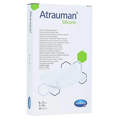 Atrauman Silicone Steril 5x7 cm Kompressen - Kälte- & Wärmekompressen zur Behandlung von Schmerzen & Fieber, ideal für schmerzlindende Anwendungen und besonders hautfreundlich durch silikonbasierte Beschichtung.