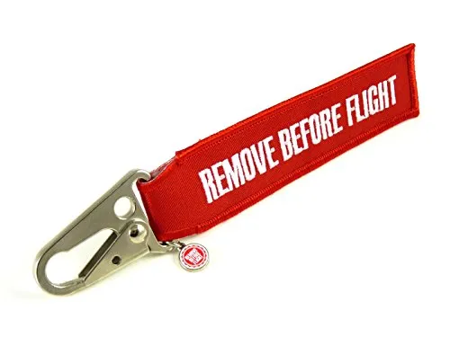 REMOVE BEFORE FLIGHT Flugzeug-Karabiner-Schlüsselanhänger in rot von REMOVE BEFORE FLIGHT