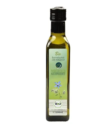 Bio Borretschöl Flasche 250ml mühlenfrisch kaltgepresst aus 1. Pressung, natives Öl 100% naturrein