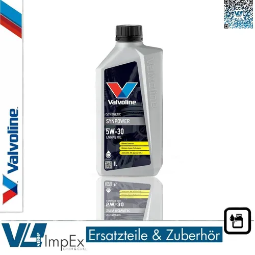 Valvoline Motoröl 5W30 SynPower 1 Liter - Hochleistungs-Motoröl für PKWs, optimiert für zahlreiche Herstellerfreigaben wie MB, VW und BMW, sorgt für ausgezeichneten Schutz und Leistung.