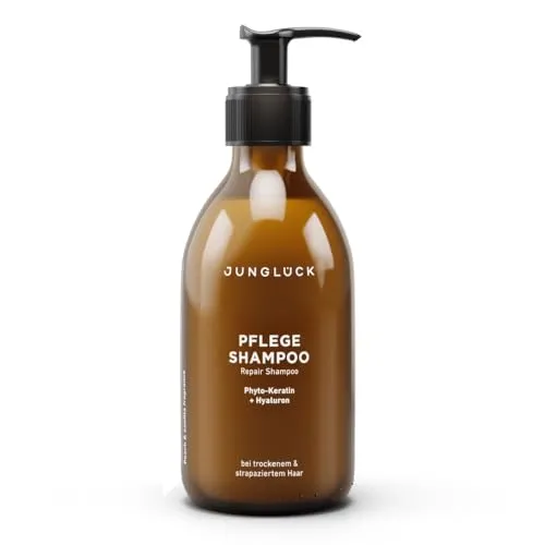 JUNGLÜCK Pflege Shampoo - Sulfatfreies Shampoo für trockenes, strapaziertes Haar, angereichert mit Hyaluronsäure und Bio-Arganöl für intensive Feuchtigkeit und Geschmeidigkeit.