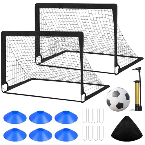 2er Fußballtor Kinder Set - Faltbares Fußballtor für Kinder und Erwachsene - Fußballtore für Kinder und Erwachsene, leicht transportabel und einfach aufzubauen. Ideal für Garten, Park oder Strand - inklusive Zubehör für unendlichen Spielspaß!