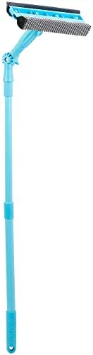 Sichler Haushaltsgeräte Teleskop Fensterputzer - Fensterabzieher mit Schwamm und Gummilippe für streifenfreies Abziehen. Ideal für Fenster und Autoscheiben, mit stufenlos einstellbarem Teleskopstab von 67,5 bis 95 cm für müheloses Wischen.