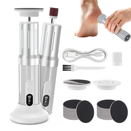 Kaskawise 3-in-1 Elektrischer Hornhautentferner mit 6 Stufen, Wiederaufladbar, LED-Anzeige, Fußfeile & Nagelpolierer, Wechselbare Schleifscheiben, Fußpflegegerät für Pediküre & Maniküre, Weiß