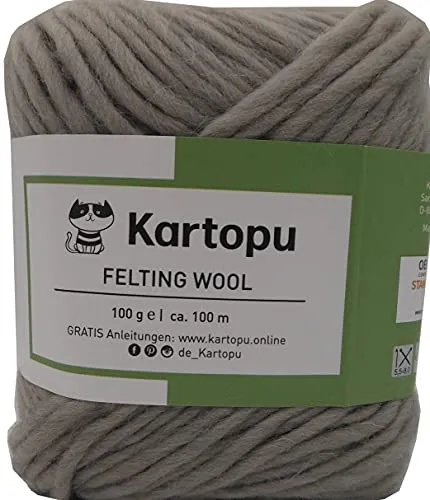 Filzwolle 100gr Knaul,uni+Color,100m Lauflänge, 100% Schurwolle, Mengen und Farbe frei wählbar (mittelgrau 1011)