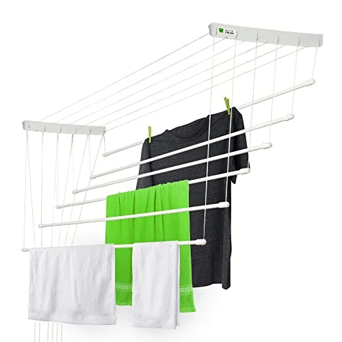 KADAX Deckenwäschetrockner 6-fach - Wandmontierter Wäscheständer mit 6 Stahlsprossen, ideal für platzsparendes Trocknen bis 12 kg, robust gegen Feuchtigkeit und UV-Strahlung.