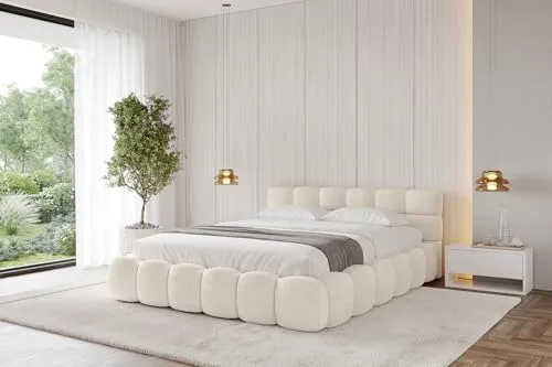 ALTDECOR Polsterbett mit Bettkasten und Lattenrost, Bett mit Kopfteil, Boxbett ohne Matratze, Doppelbett mit Stauraum - Leya v1-180x200 Beige