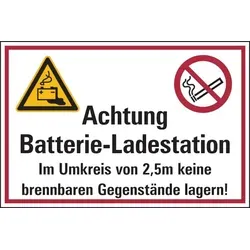 Hinweisschild, Batterie-Ladestation - 300 x 200 x 1.5 mm Kunststoff