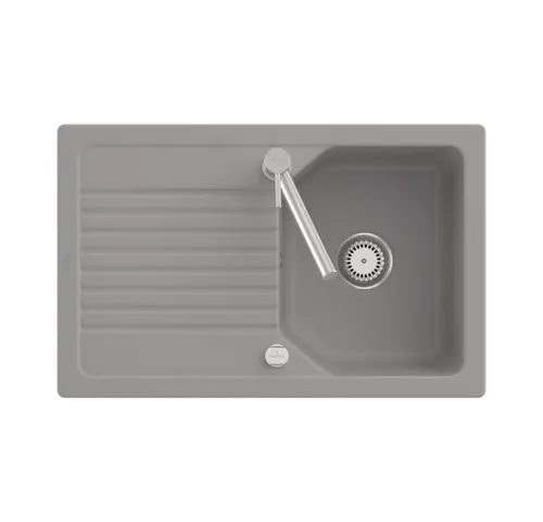 Villeroy & Boch Einbauspüle Linara 45 Fossil Exenter - Moderne Einbauspüle aus langlebiger Keramik in Pure Black, ideal für Küchen mit minimaler Unterschrankbreite von 50 cm. Inklusive praktischer Excenterbetätigung für komfortable Nutzung.