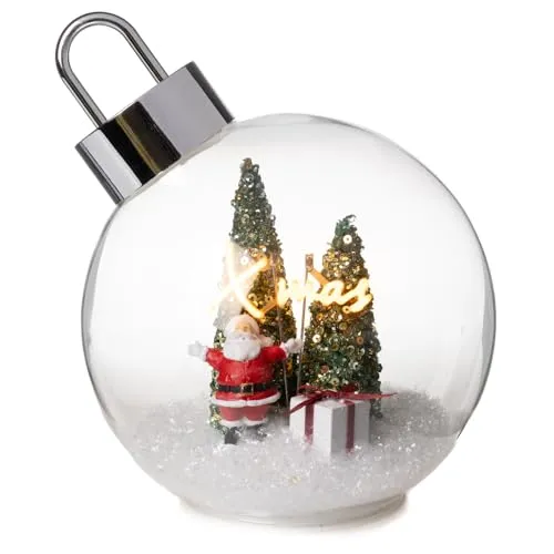 Dragimex LED Glaskugel Weihnachtskugel X-Mas mit Weihnachtsmann D:14 cm zum Stellen - Adventsdeko, Santa, Weihnachtsdekoration, Weihnachten, Advent