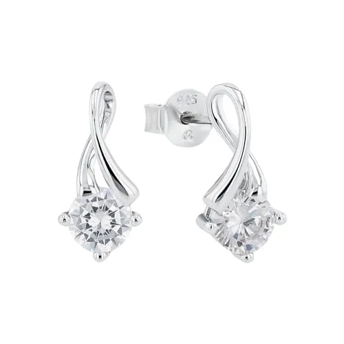 Amor Ohrstecker 925 Sterling Silber mit Zirkonia - Ohrringe für Damen aus hochwertigem 925 Sterling Silber, verziert mit funkelnden Zirkonia-Steinen. Kommt in einer eleganten Geschenkbox – ideal für besondere Anlässe.