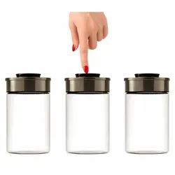 BURI Vorratsglas 3er Set 1300ml - Einmachgläser mit Vakuumdeckel - Vorratsgläser Set mit Easy Click Mechanismus für luftdichte Aufbewahrung. Ideal für größere Lebensmittelmengen, hitzebeständig und spülmaschinenfest.