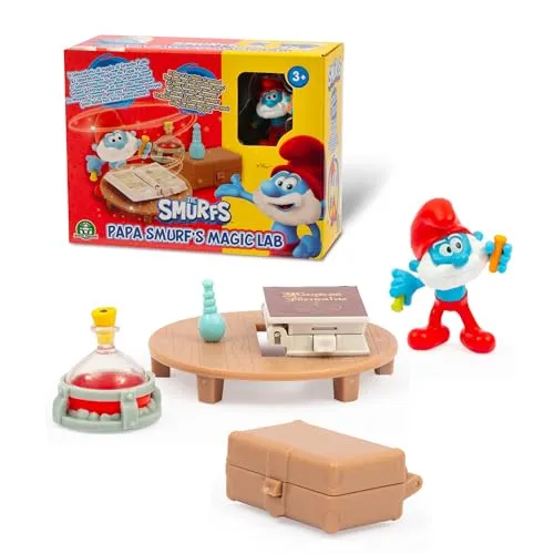 Giochi Preziosi Die Schlümpfe, Großer Schlumpf-Mini-Spielset mit Werkstatt und Zubehör, enthält Exklusive 5,5 cm große Schlumpf-Figur, mit öffnendem Koffer und Buch, spaßig und sicher ab 3 Jahren