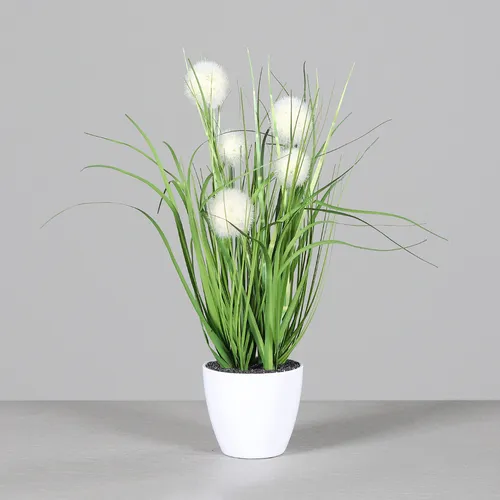 Künstliches Kugelgras 38cm 5 Kugeln weißenTopf Kunstpflanzen Dekogras Kunstgras