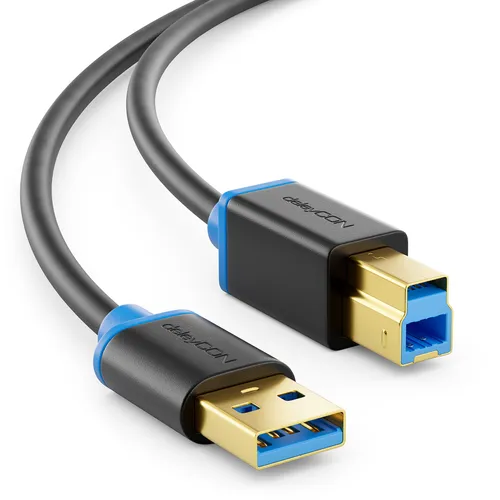 deleyCON 1,5m USB 3.0 Datenkabel / Druckerkabel - USB A-Stecker zu USB B-Stecker