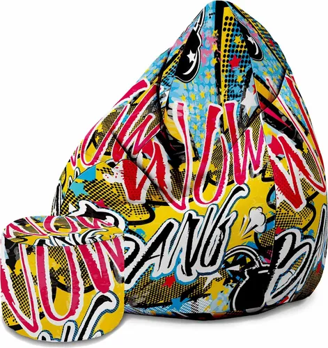 Dreamroots Bean Bag 80x80x120cm Sitzsack mit Lehne und Hocker und Bezug Sitzkissen Boden Chill Sack Bubibag Sitzsack Sitzsack mit Füllung Wow Bang