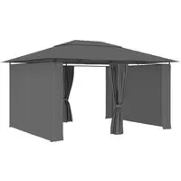 vidaXL Gartenpavillon mit Vorhängen 4 x 3 m – Anthrazit - Pavillons & Partyzelte, wasserbeständig mit stilvollem Dachdesign und verschließbaren Gardinen für optimale Privatsphäre und Schutz vor Insekten.