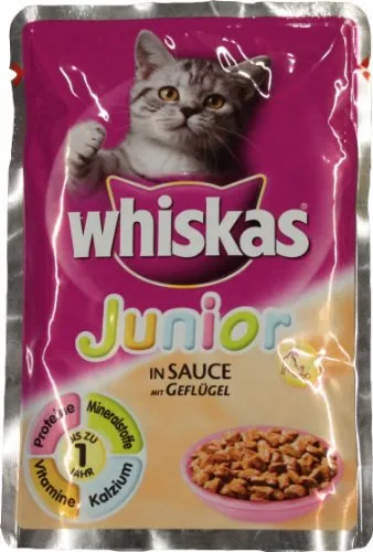 Whiskas Junior Katzennassfutter, mit Geflügel in Sauce 100 g