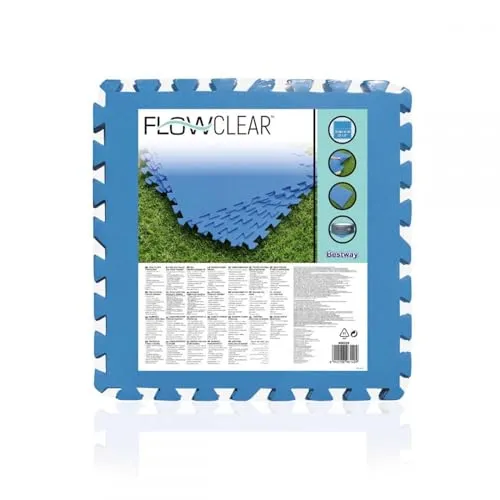 Bestway Flowclear Pool-Bodenschutzfliesen-Set, 9 Stück, blau - Praktisches Set mit 9 robusten Fliesen (50 x 50 cm) für optimalen Schutz Ihrer Poolfolie und des Rasens. Ideal für alle Poolgrößen dank erweiterbarem Stecksystem. Schützen Sie Ihren Garten stilvoll!