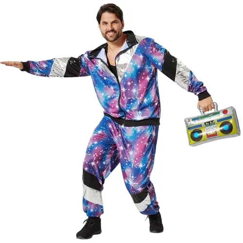 tectake® Herrenkostüm Retro 80er 90er Jahre Disco Jogginganzug