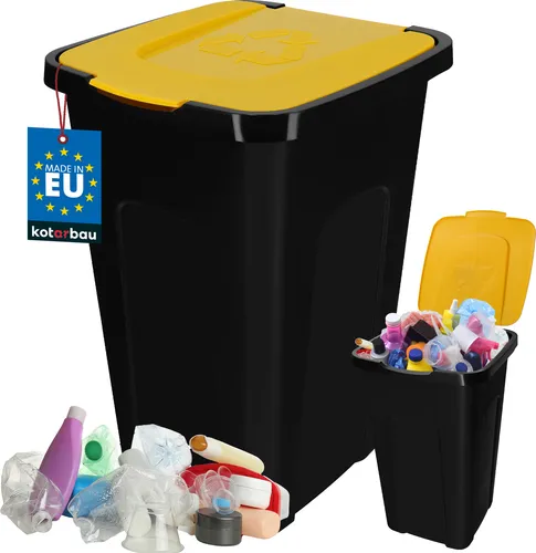 KOTARBAU® Abfalleimer 50l Mülltrennung Deckel in Gelb Polyethylen Mülltonne 50l Abfalltonne mit Deckel Eimer 50l mit Deckel Mülltonne groß Eimer 50 Liter