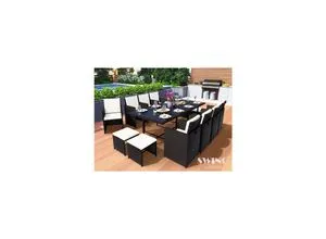 Poly Rattan Sitzgruppe RT-C9 - 13-teilige Gartenmöbel - Loungemöbel & Sitzgruppen, inklusive Abdeckcover und komfortablen Kissen für entspannte Stunden im Freien. UV-beständig und stilvoll in Schwarz.