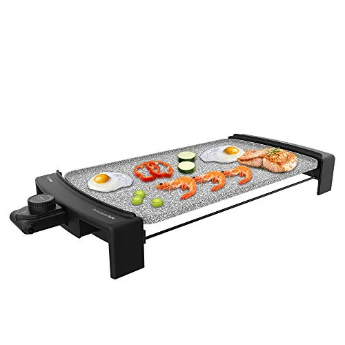 Cecotec Elektrisches Tasty & Grill 3000 RockWater - Grill mit 2600 W und Steinbeschichtung für müheloses Garen; Cool-Touch-Griffe und große Kochfläche von 45 x 25 cm für perfekte Ergebnisse.