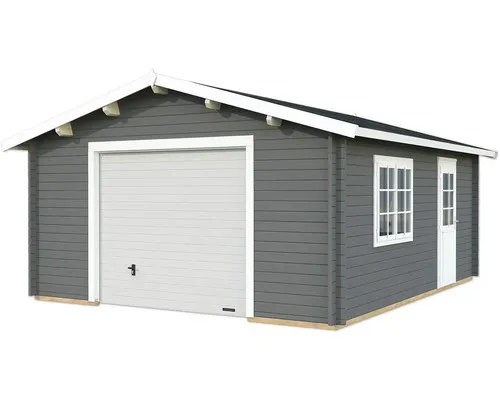 Einzelgarage Palmako Roger 23,9 m² mit Sektionaltor - Hochwertige Holzgarage mit Satteldach, ideal für Autos und wertvolle Geräte, in elegantem dunkelgrau-weiß