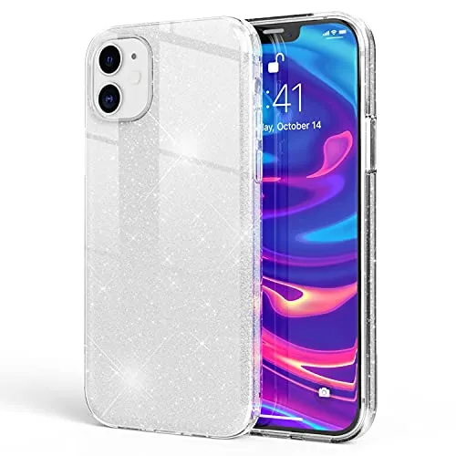 NALIA Glitzerhülle für iPhone 12/12 Pro - Funkelnder Glitzer-Look & Grip - SHINEPOP (Silikon Case) - Marke aus Berlin, Farbe:Silber