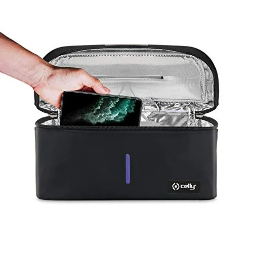 Celly Portable Universal UV Ray Sterilizer Machine (Certifications), Disinfectant Bag with UV-C Rays for Smartphones and Accessories, Tablets up to 8