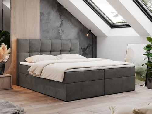Boxspringbett 180x200 mit Bettkasten und Multipocket-Matratze H4 - RICO - Betten mit zwei praktischen Bettkästen und 7-Zonen-Taschenfederkernmatratzen für optimalen Schlafkomfort. Hochwertiger Samtstoff in Dunkelgrau, ideal für stilvolle Schlafzimmer.