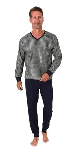 Normann Herren Schlafanzug Langarm Pyjama V-Hals in Grün, Größe 52 - Eleganter Herren Schlafanzug in zeitloser Minimal Print Optik. Bündchen sorgen für optimalen Sitz und Komfort. Ideal als Homewear oder Nachtwäsche. Qualität von Normann – seit 1903 für besten Tragekomfort.
